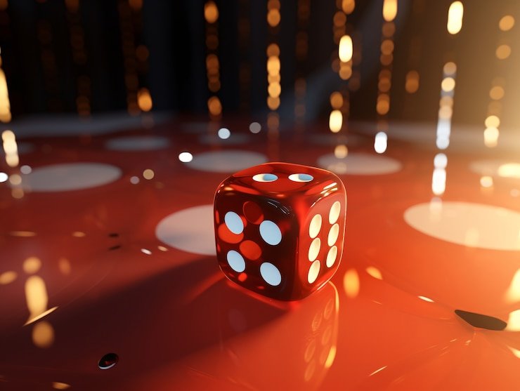Meja roulette dengan roda berputar dan chip warna-warni di kasino